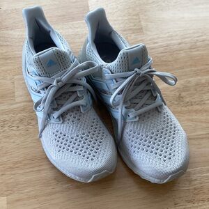 Adidas Light Gray Knit Sneakers with Pale Blue Accents